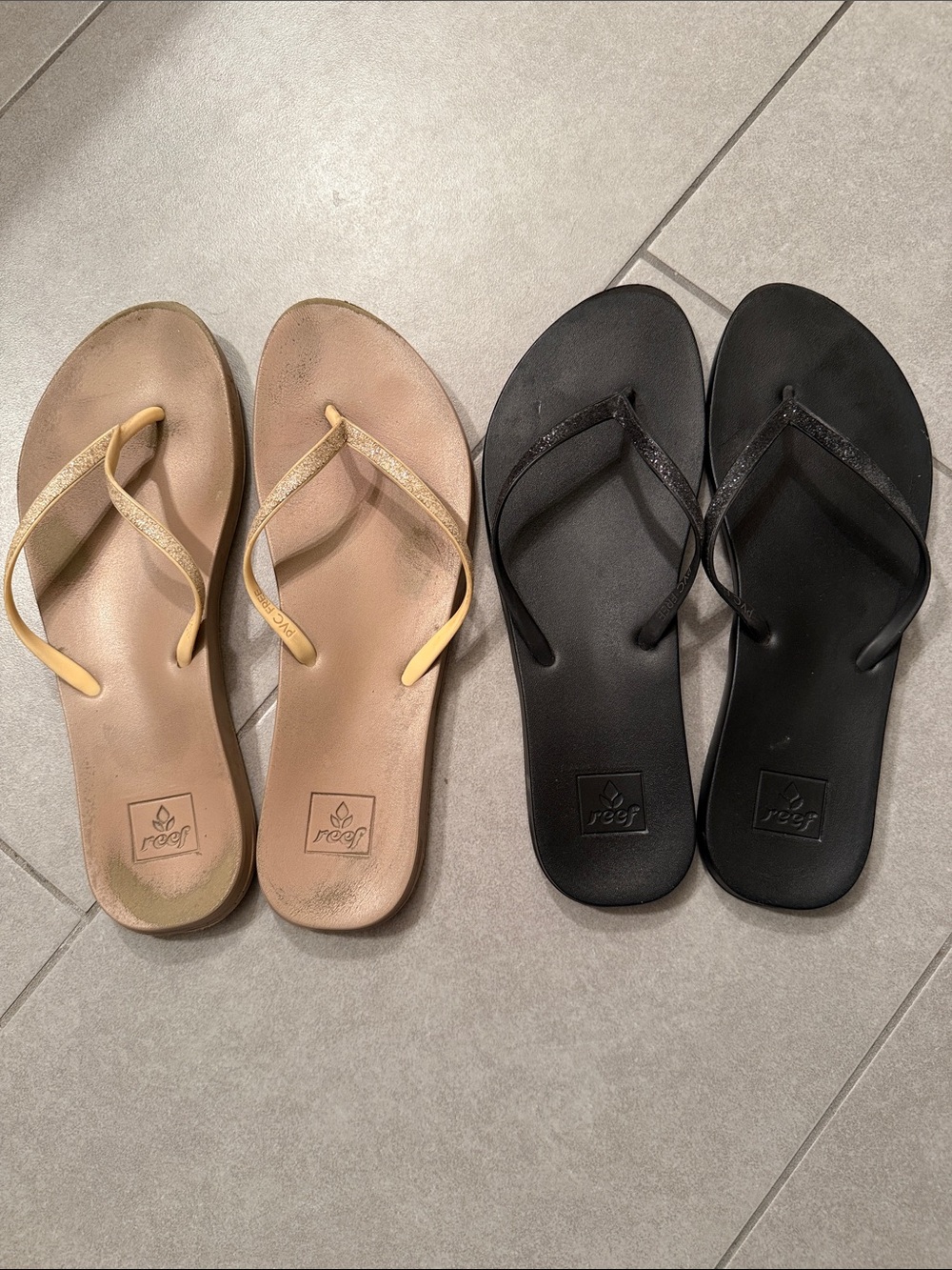 Reef Women’s Flip Sandals - Black & Beige with Gold Accents